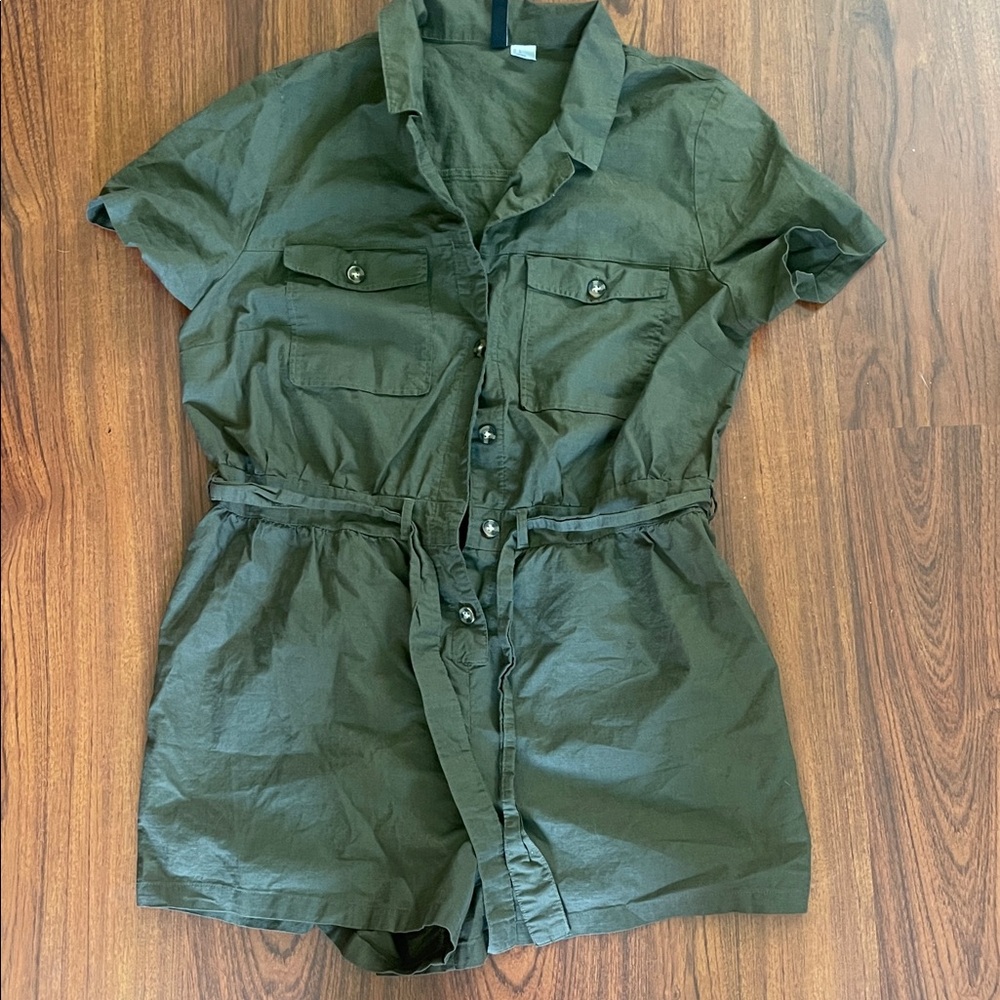 Divided Olive Green Button-Up Romper